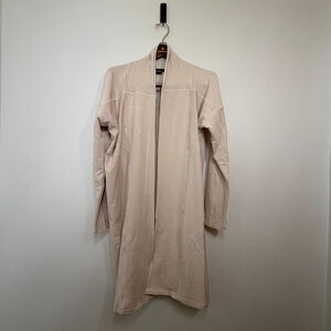 Mono B Cream L Athleisure Fleece Open Front Cardigan Longline Jacket Pockets